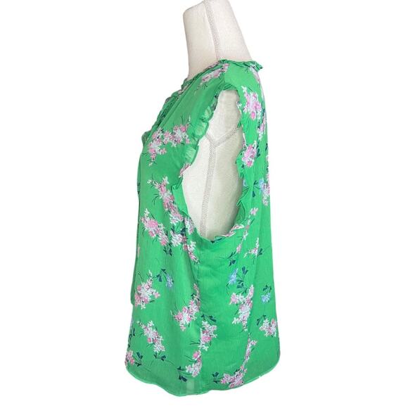 CeCe green floral blouse sleeveless with keyhole neckline professional casual - Picture 3 of 8
